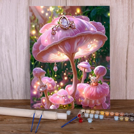 Peinture au Numéro "Champignon Rose Enchanteur" - Tableau Féérique à Créer