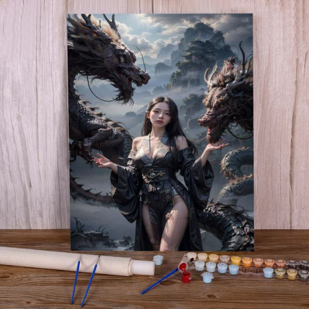 Peinture par Numéro Maîtresse des Dragons | Tableau Numéroté à Réaliser