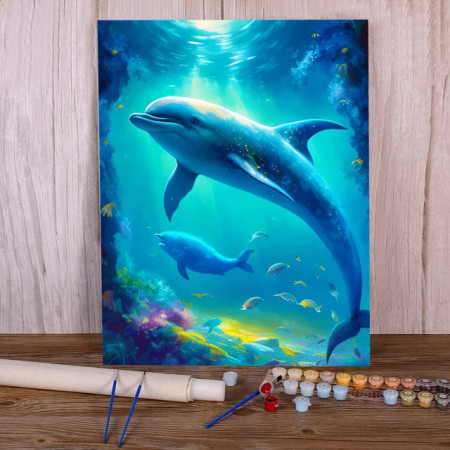 Peinture par Numéros Dauphins Océan Merveilleux Toile de Rêve