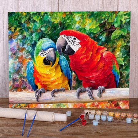 Peinture par Numéros Aras Colorés de la Jungle Duo de Perroquets Majestueux