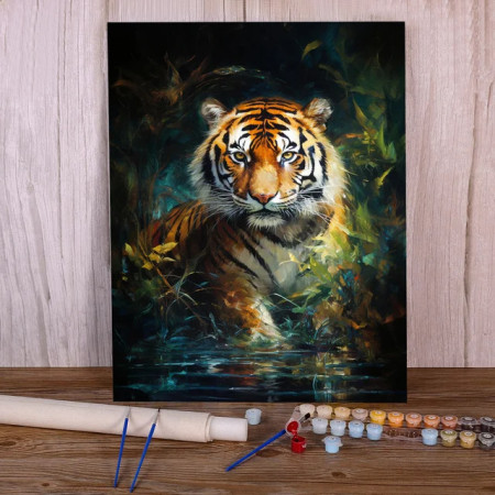 Peinture par Numéros Tigre Majestueux Forêt Ombragée Regard Perçant