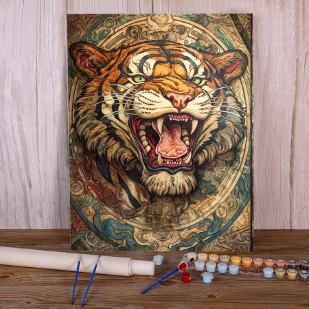 Peinture Numéros Fauve Rugissant Tête Tigre Art Tribal Puissance Brute