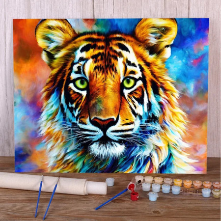 Peinture Numéros Tigre Majestueux Portrait Vibrant Explosif Couleurs Vives