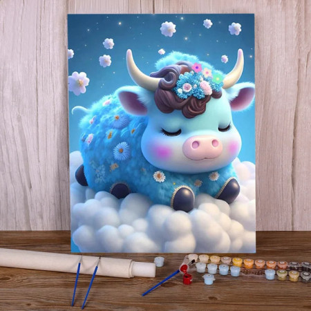 Vache céleste fleurie - Peinture par numéro féérique