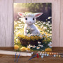 Lapin printemps fleurs panier nature - Peinture naïve