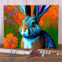 Lapin arc-en-ciel fleurs champ - Peinture par numéro vivifiante