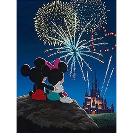 Peinture Numéro Couple Personnages Animés et Feux d'Artifice