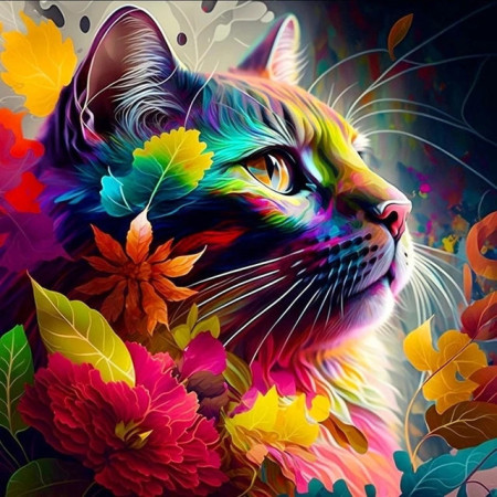 Peinture par Numéro Chat Psychédélique - Tableau Coloré