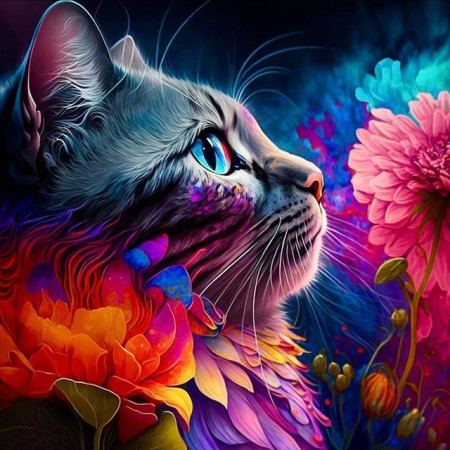 Peinture par Numéro Chat Floral Mystique - Tableau Féerique