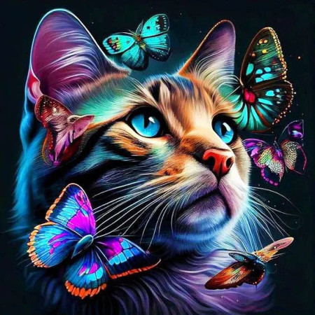 🦋 Peinture Numéro Chat Papillon - Tableau Félin Enchanteur