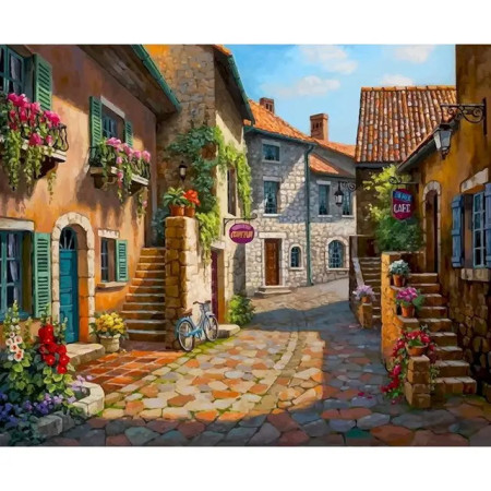 Peinture par Numéros "Ruelle Ensoleillée d'un Village Provençal"