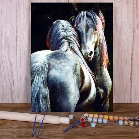 Duo Chevaux Nacrés Mystiques - Peinture par Numéros