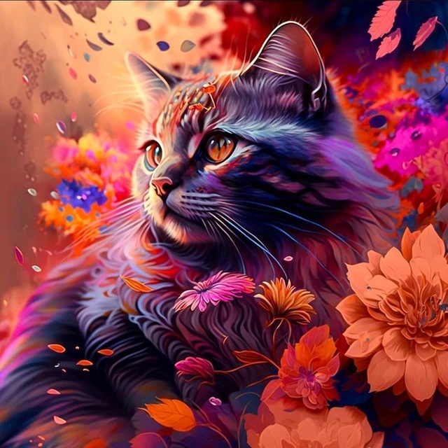 Peinture par Numéro Chat Fleuri Cosmique