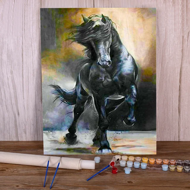 Peinture par Numéros Cheval Noir Fougueux Mystique