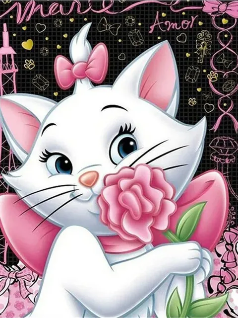 Peinture par Numéro Chat Blanc aux Fleurs - Toile Disney Officielle