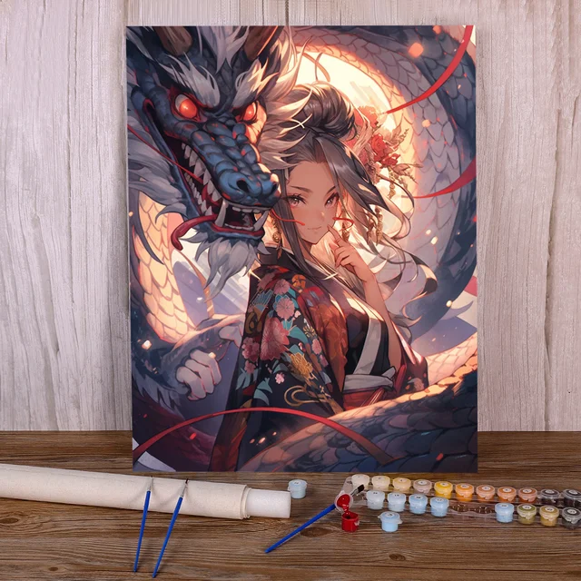 Kit Peinture par Numéros Femme et Dragon Héroïque