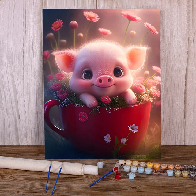 Peinture par Numéro - Grognon le Cochonnet Câlin