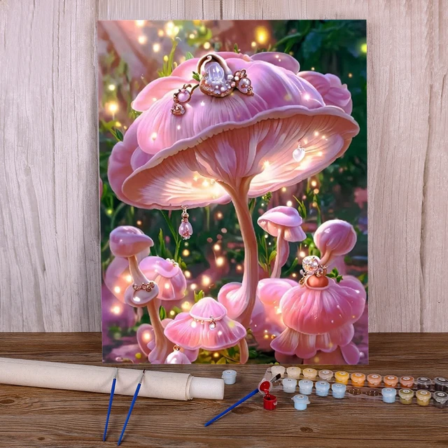 Peinture au Numéro "Champignon Rose Enchanteur"