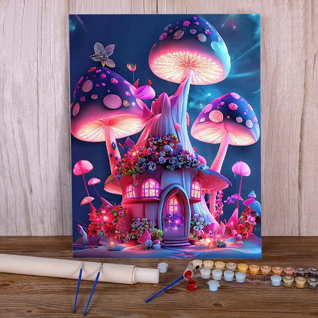 Peinture au Numéro Féerique "Château Champignons Enchantés"