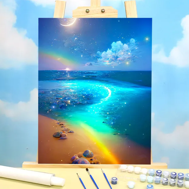 Peinture au Numéro Magique "Plage de Rêve Arc-en-Ciel"