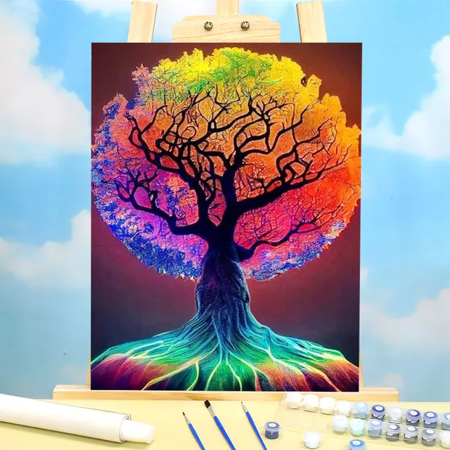 Peinture par Numéros Fantaisie - Arbre de Vie aux Mille Couleurs