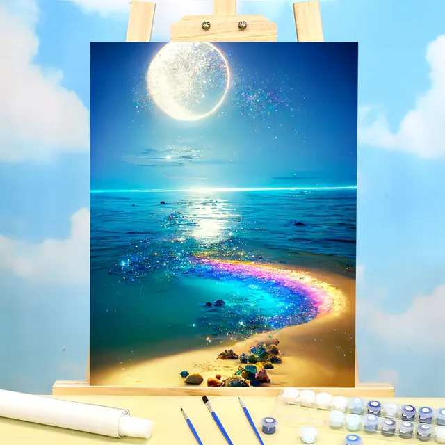 Peinture par Numéros "Plage Enchantée au Clair de Lune" - Kit Créatif Fantaisie