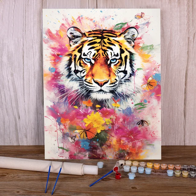 Peinture Numéros Tigre Féerique Portrait Féérie Multicolore Majesté Naturelle