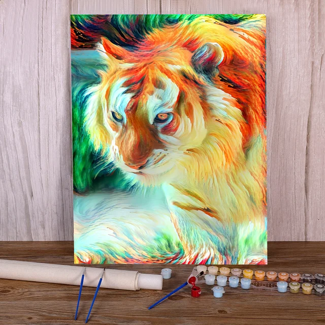 Peinture Numéros Tigre Flamboyant Portrait Tourbillon Onirique Feu de Couleurs