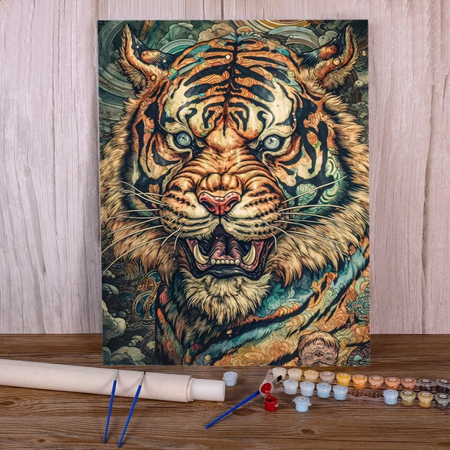 Peinture Numéros Tigre Rugissant Majesté Sauvage Rendu Artistique