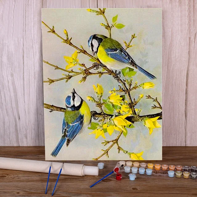 Peinture par Numéros Oiseaux - Mésanges sur Rameau Fleuri