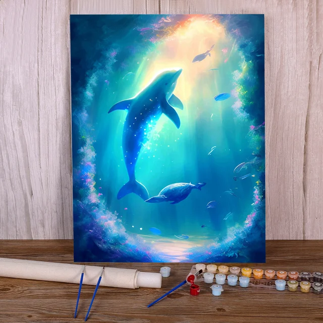 Peinture par Numéros Dauphins Cosmos Marin