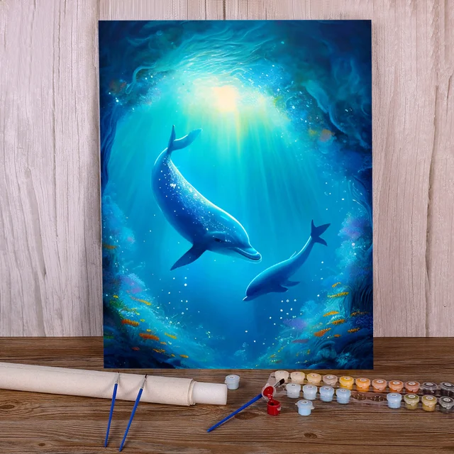 Peinture par Numéros Dauphins Cosmos Mystique