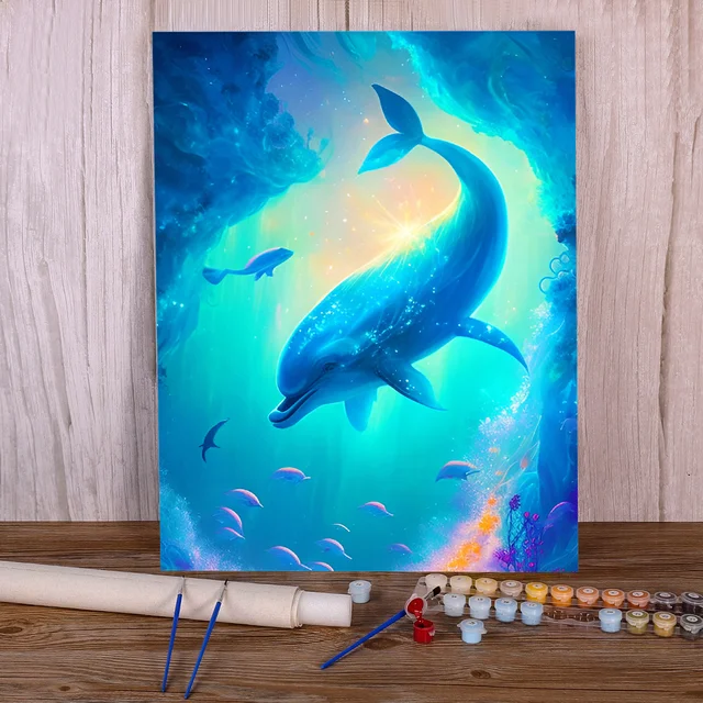 Peinture par Numéros Dauphins Océan Fantastique